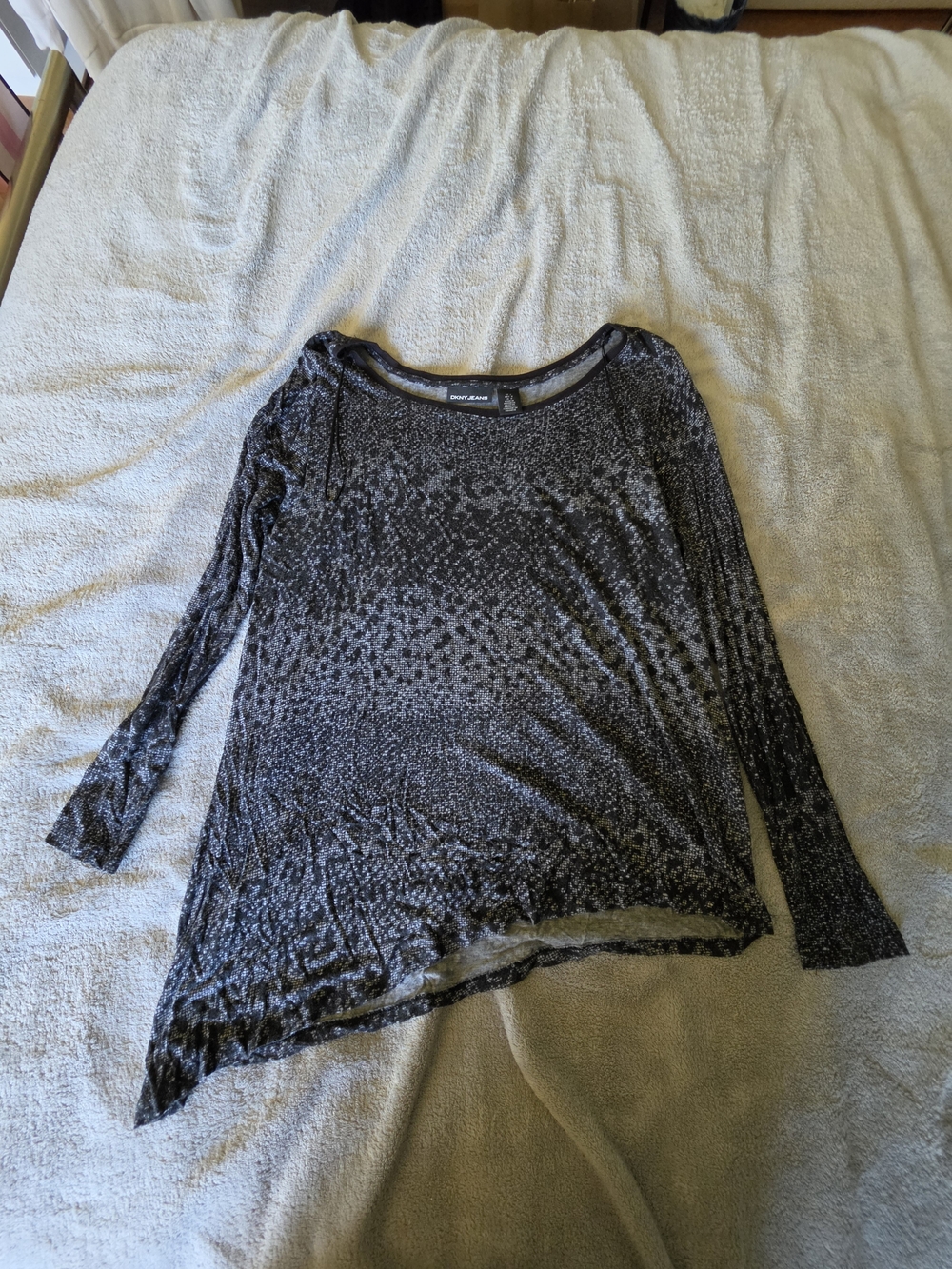 DKNY Black Velvet-Textured Long Sleeve Scoop Top